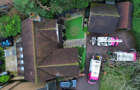 Multiple roofs at property before cleaning Multiple roofs at property before cleaning