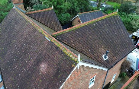 Mossy roof before cleaning Mossy roof before cleaning